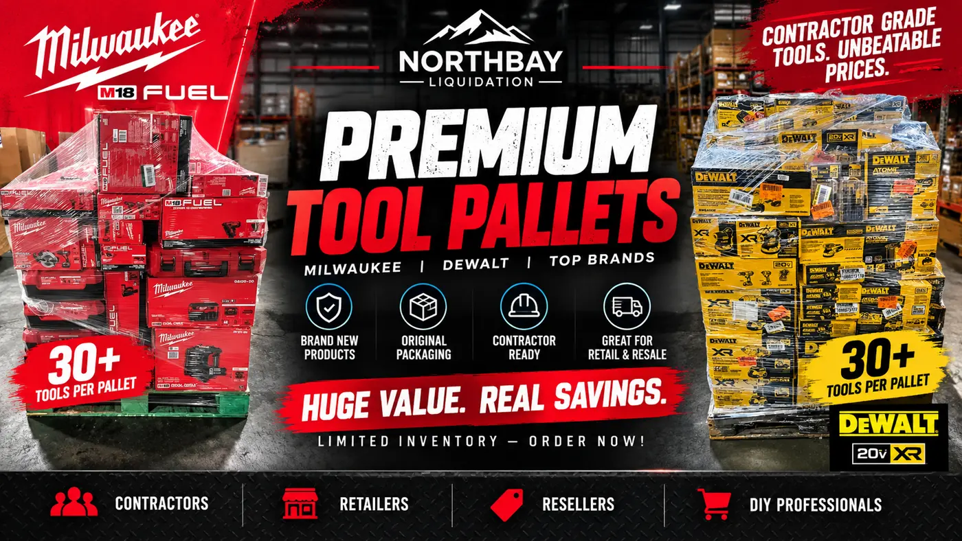 Premium Milwaukee and DEWALT tool pallets for contractors, retailers and resellers