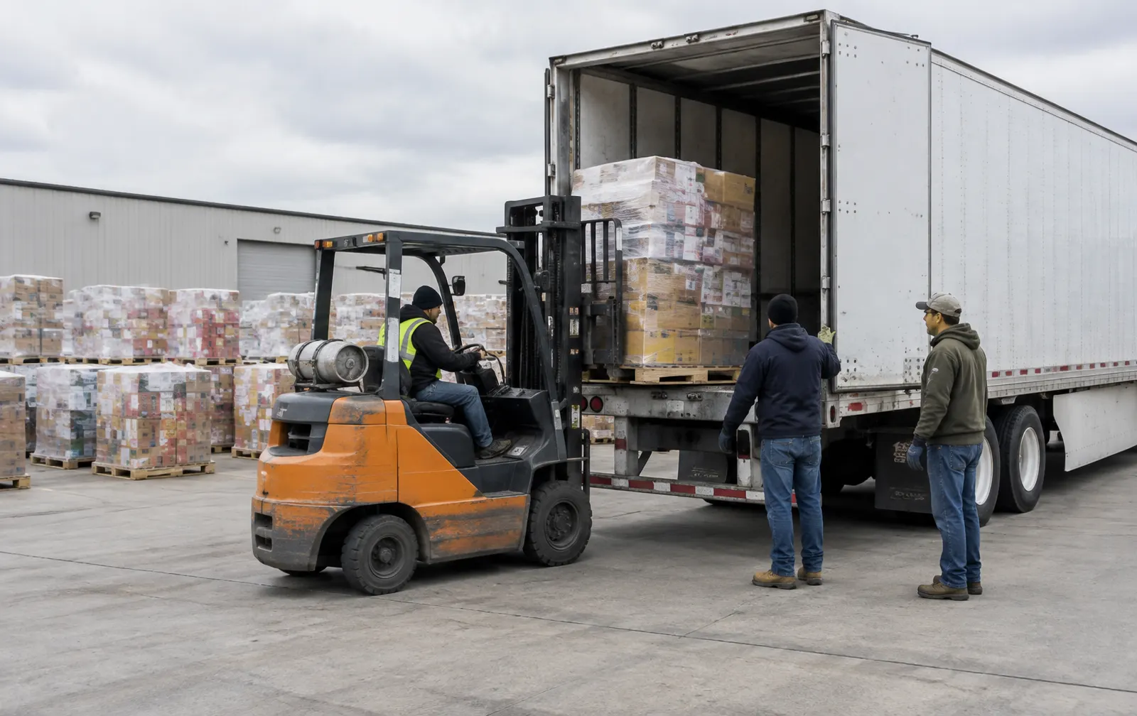 Wholesale Truckload of Pallets for Bulk Resellers Forklift loading a truck with pallets